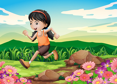 Young girl running hurriedly 3d animation graphic design logo motion graphics ui