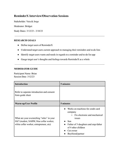 ReminderX User Research P1 (deliverable 2 of 4) graduate assignment research ux