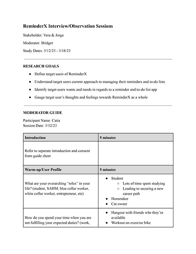 ReminderX User Research P2 (deliverable 2 of 4) graduate assignment research ux