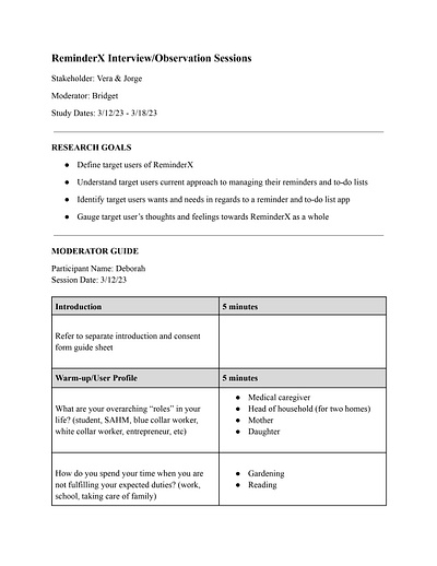 ReminderX User Research P3 (deliverable 2 of 4) graduate assignment research ux