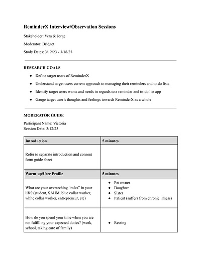 ReminderX User Research P4 (deliverable 2 of 4) graduate assignment research ux