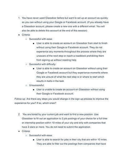 Glassdoor Usability Testing Tasks (deliverable 1 of 2) graduate assignment research usability ux