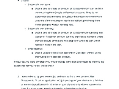 Glassdoor Usability Testing Tasks (deliverable 1 of 2) graduate assignment research usability ux