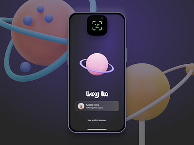 Face ID Login 3d illustration app design biometric dailyui 001 dark mode face id figma log in sign up space ui design