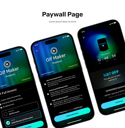Gif Maker Paywall Page animation app branding design graphic design illustration logo mobil paywall ui ux vector