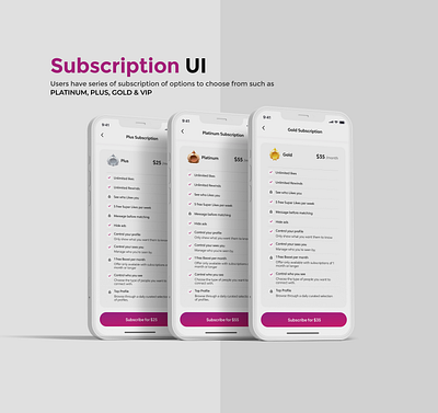 Subscription UI Design for Dating App dating datingapp productdesign productdesigner subscription uidesigner uiux userexperience userresearch uxdesigner