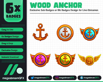 Golden Wood Anchor Sub Badges or Bit Badges | Loyalty badges brown anchor badges