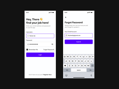 Jobseeker - Login Screen account app authentication forgot password login mobile mobile app otp register registration sign in sign up signin signup ui uiux verification