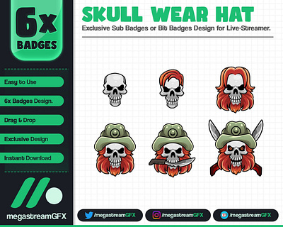 Skull Wear Hat Sub Badges or Bit Badges badges commission