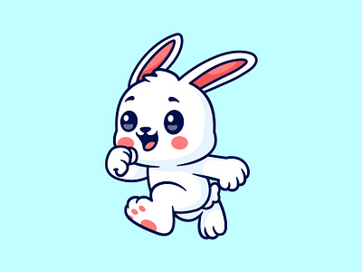 Bunny Run 🐰 adorable animal bunny character cute funny happy illustration kid mascot outline rabbit run runing