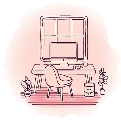 Minimalist home office setup illustration lineart
