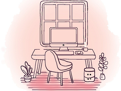 Minimalist home office setup illustration lineart