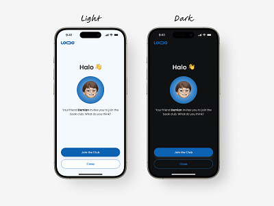 App Invitation Screen app clean club dailyui dark friends group invitation invite join us mobile app share ui ux