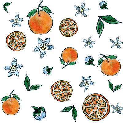 Seamless fruit pattern blanket fabric fresh fruit hand drawn illustration juice orange oranges pattern seamless seamless pattern textile wallpaper watercolor wrapping