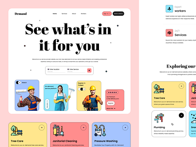 On Demand Service Website booking carpenter services clean cleaning services electrician services home services landing page modern ui on demand service on demand website online business plumber services pressure washing services service web services ui design uiux ux design web design website design