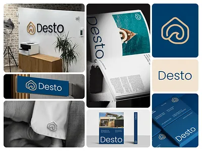 Desto Branding blue branding desto home house identity illustration logo logomark luxury mark minimal mockup real estate sea spgmarks symbol ux wave