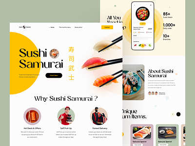 Sushi - Food Landing page branding cuisine delicious design food delivery food landing page japanese food landing page minimal motion graphics product design restaurant website sushi sushi web ui web web design web ui webdesign website