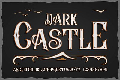 Dark Castle OTF vintage label font. Uppercase only editable template