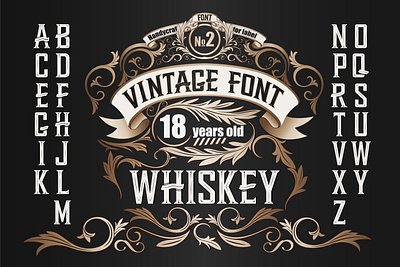 Whiskey OTF label font. Uppercase only font editable template