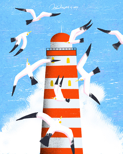 Lighthouse art artwork bird digital art digital illustration drawing illustration lighthouse ocean procreate