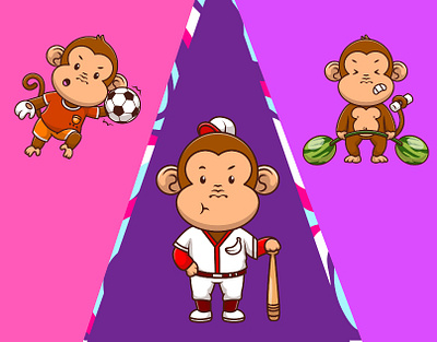 Monkey Sport Activities 🙉🙈🙊 activities animal ape baby character children chimpanzee cute graphic design illustration monkey primate sport vector