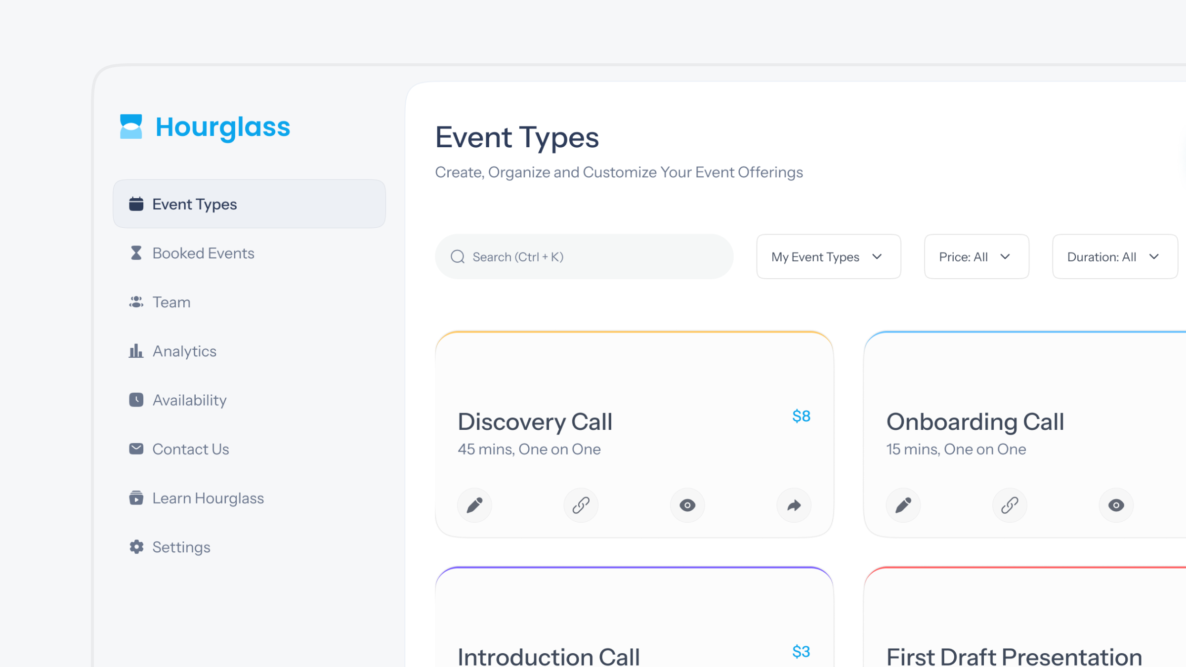 Events Dashboard UI Design | Calendly like Event Types Dashboard by ...