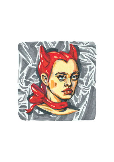 Plastic alcohol markers awareness bow character climate change costume demon devil editorial fashion figurative illustration mixed media plastic plastic free july plastic pollution portrait positive change red woman