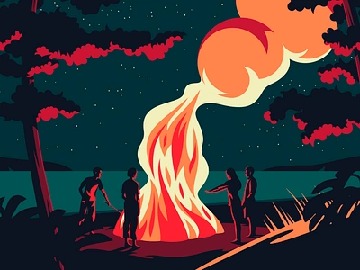 Bonfire bonfire design flat design illustration light minimal night outdoors trees vector