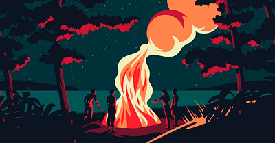 Bonfire bonfire design flat design illustration light minimal night outdoors trees vector