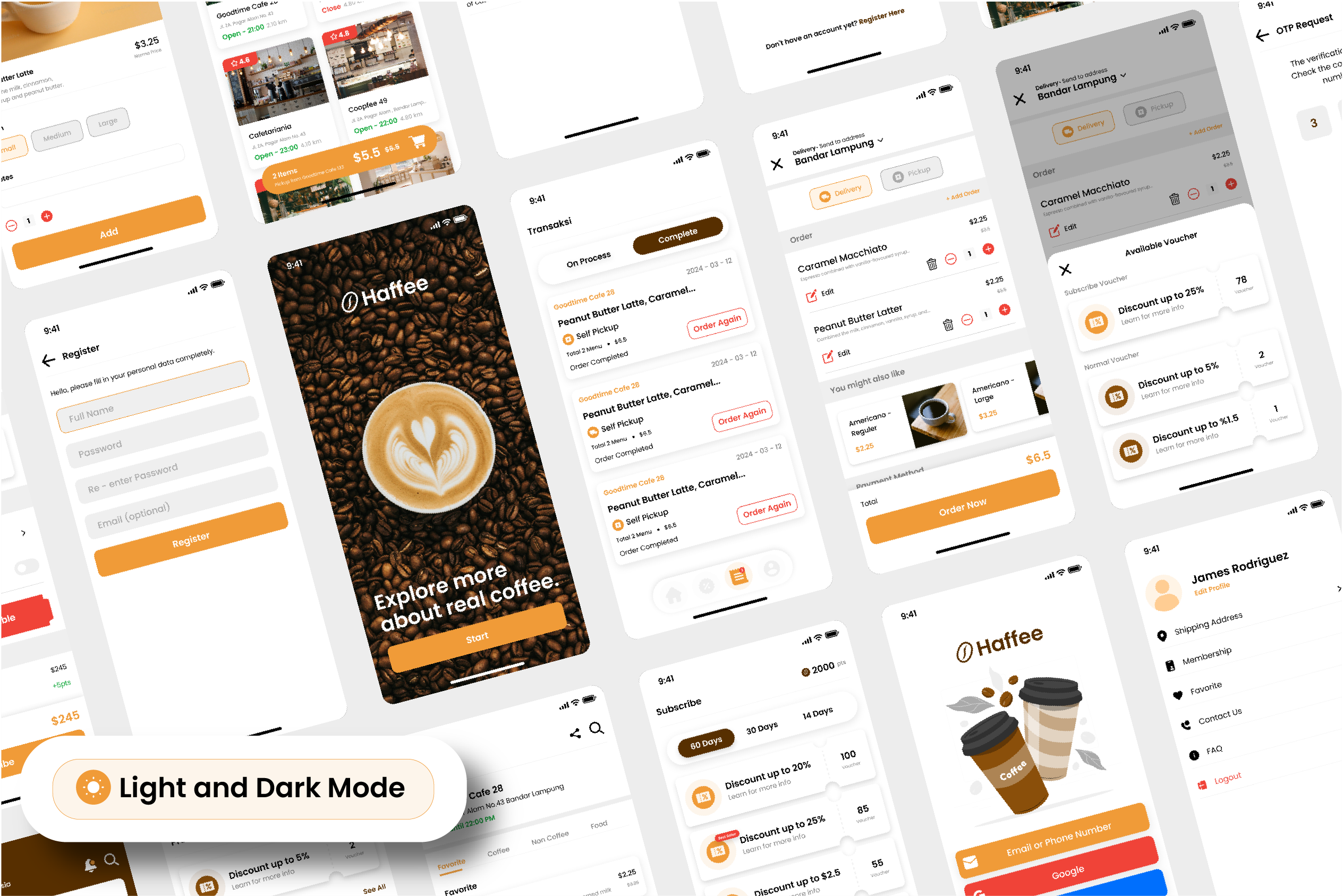 Haffee - Online Coffee Shop IOS App UI Kit app coffeshop figma marketplace mobileapp onlineshop template ui uikit uiux ux
