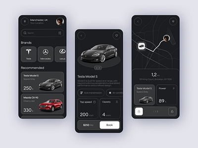 CarMe. Сar rental app app design automobile booking branding car car rent innovation location luxary map mobile app navigation parking rent tesla trend ui ux vehicle