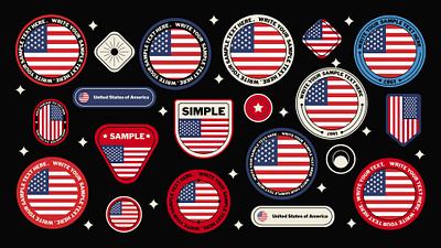 Collection of 15 Different American Flag Stickers american flag flat design graphic design illustration logo ui
