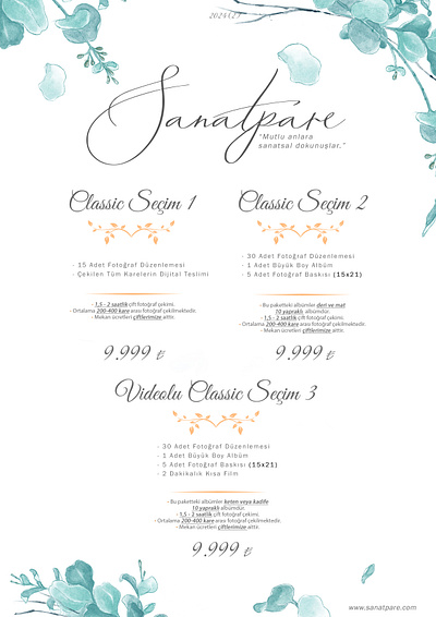 Pricing Package Design for Wedding Photo Company details package pricing