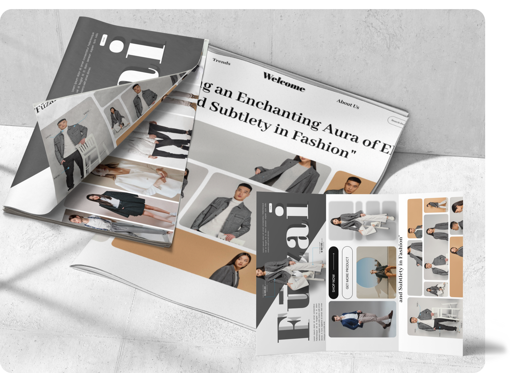 "Fūzai: Crafting an Enchanting Aura of Elegance" clothes designwebsite fashion figma fuzia landingpage men model ui unisex website women