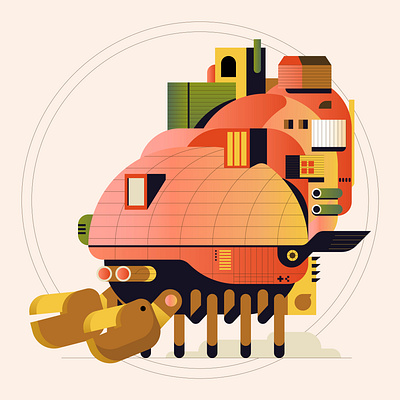 Hermit Hermes animal architecture blockchain build crab design digital front house icon illustration logo minimal nft pink snail steampunk tezos vector wing