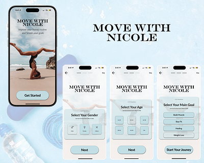 Move with Nicole - GYM / Fitness Routine / Pilates / Yoga 3d animation branding fitness fitnessaplication fitnessapp gym gymapp healthy healthylife logo mobileapp movewithnicole pilates ui uxdesign yoga