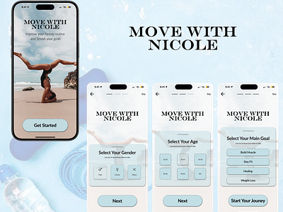 Move with Nicole - GYM / Fitness Routine / Pilates / Yoga 3d animation branding fitness fitnessaplication fitnessapp gym gymapp healthy healthylife logo mobileapp movewithnicole pilates ui uxdesign yoga