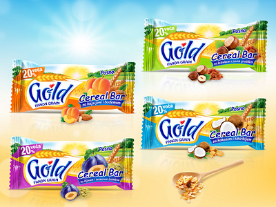 Packaging design & Shelf ready box - Gold Cereal Bar branding graphic design labels package design shelf ready packaging