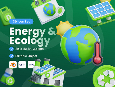 Energy & Ecology 3D Icon 3d 3d illustration 3d modeling 3d render cute earth ecology energy graphic design green icon recycle ui