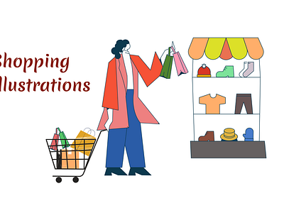 Shopping Illustrations bag cart color design ecommerce fashion figma gift girl graphic design illustration shop shopping uiux
