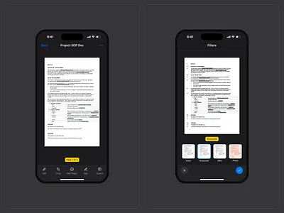 Edit Document \\ Filter Document ios design mobile ui scan document ui scanner app design sign document design ui ux visual design