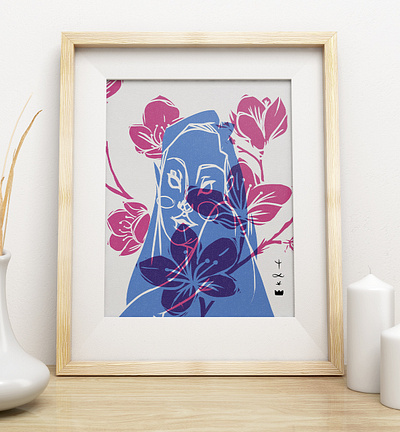 Cherry blossom authorial blossom blue cherry commissioned flower illustration lovely pink screen silk woman