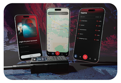 Radio Communication UI Design dark dark red design emergency team modern red design radio communication red dark design