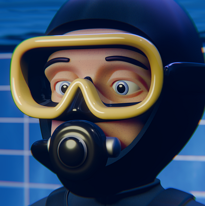 Diver 3D model Eye detail 3d animation aqua blender blue character diving face lights mask neoprene pool render scene tiles underwater water