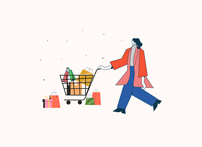 Shopping Illustration 2 bag buy cart cartoon color gift girl graphics design icon illustration shop shopping vactor women