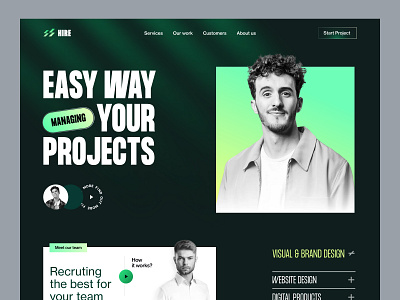 HIRE-Hiring Platform Agency Landing Page agency branding design freelancer hire online hiring hiring platform land landing page management minimal recruitment service startup studio ui ux web design website work online