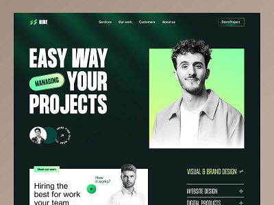 HIRE-Hiring Platform Agency Landing Page agency branding design freelancer hire online hiring hiring platform land landing page management minimal recruitment service startup studio ui ux web design website work online