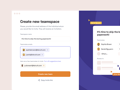 Modal for Workspace creation branding clean concept dashboard dropbox figma form inviting minimal mobile modal motion graphics saas share team teamspace text field ui ux