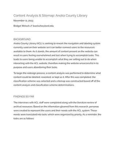 ACL Content Analysis & Sitemap (deliverable 4 of 7) content analysis graduate assignment information architecture sitemap ux