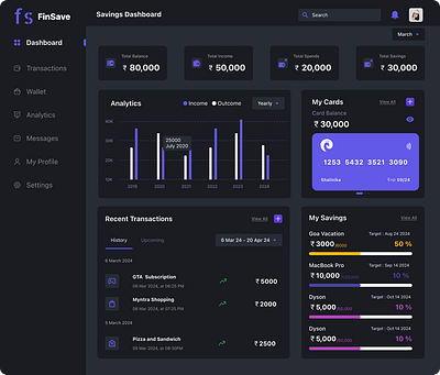 Savings Dashboard - UI Design app branding design illustration typography ui ux vector